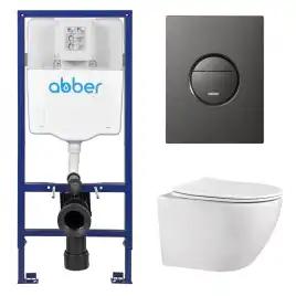 Комплект унитаза с инсталляцией ABBER Bequem AC1100 белый и кнопкой AC0126NG оружейная сталь