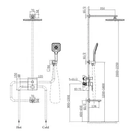 Встраиваемая душевая система AVS CUBE 811-241-MB с изливом, черный матовый