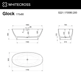 Ванна из искусственного камня WHITECROSS 170x80 Glock, белая матовая 0221.170080.200