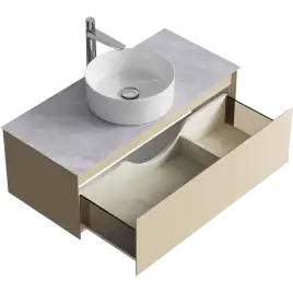 Тумба с раковиной подвесная Aqwella Geometria 100 GE01101MD+STG1014X456GS, со столешницей серый камень, цвет морская дюна