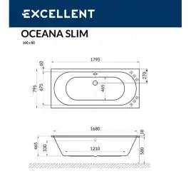 Акриловая ванна Excellent Oceana Slim 180х80 WAEX.OCE18WHS с тонким бортом, встраиваемая, Белая