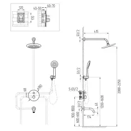 Встраиваемая душевая система AVS TERMO 811-503-GM термостат с изливом, оружейная сталь
