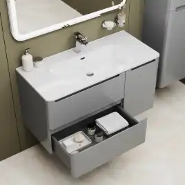 Тумба с раковиной IDDIS Edifice 100, подвесная, Светло-серый, EDI10L0i95K