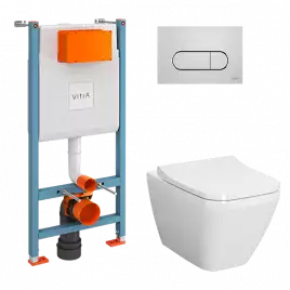 Комплект унитаза с инсталляцией Vitra Integra Square 9856B003-7207 с сиденьем Микролифт и клавишей смыва Хром глянцевый