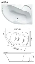 Акриловая ванна Marka One AURA 150х105 Асимметричная Белая Правая 01ау1510п