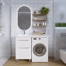 Тумба под раковину Grossman Вилар 120 напольная, под стиральную машину, белая глянцевая (126011)