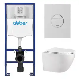 Комплект унитаза с инсталляцией ABBER Bequem AC1100 белый и кнопкой AC0126MW белая матовая