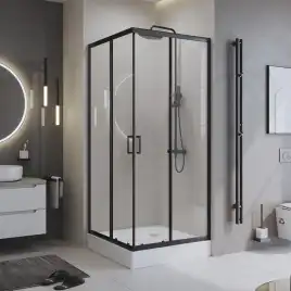 Душевой уголок BelBagno UNO-195-A-2-100-C-NERO стекло прозрачное, профиль Черный матовый