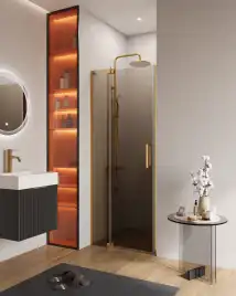 Душевая дверь в нишу CEZARES SLIDER-B-1-70/80-BR-BORO стекло Tонированная бронза, профиль Брашированное золото