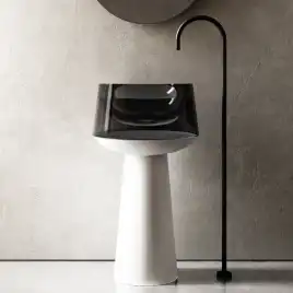 Раковина напольная ABBER KRISTALL 50х50х90 AT2706White-Onyx, круглая, белая/черный