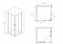 Душевой уголок ABBER Schwarzer Diamant 100х100 см, AG02100B5, профиль черный, стекло прозрачное