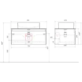 Тумба с раковиной подвесная Aqwella Geometria 80 GE01081MD+STG814X476GS, со столешницей серый камень, цвет морская дюна