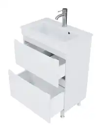 Тумба с раковиной FAURAplus САНТЕЛЬМО СЛИМ 60-2 напольная (Раковина IZI керамическая, узкая) Белая