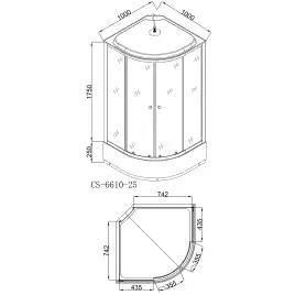Душевая кабина Loranto 100х100 средний поддон, матовое стекло, профиль Хром, CS-6610-25 F