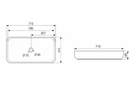 Раковина накладная ABBER RECHTECK 71,5х41х14,5 AC2210, прямоугольная, белая