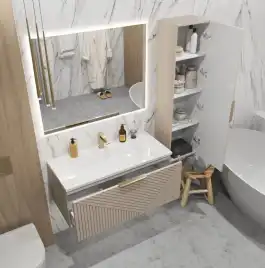 Шкаф-пенал для ванной Grossman Блисс 35 подвесной, бежевый матовый (303547)