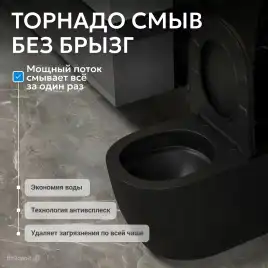 Приставной унитаз ABBER Bequem AC1111TMB черный матовый, безободковый, смыв торнадо