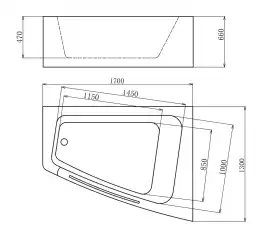 Акриловая ванна Gemy G9056 B R 170х130 с гидромассажем, правая