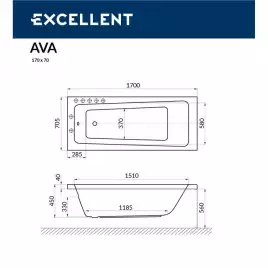 Акриловая ванна Excellent AVA 170х70 WAEX.AVA17WH прямоугольная, Белая
