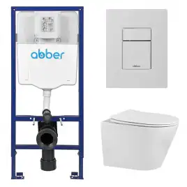 Комплект унитаза с инсталляцией ABBER Bequem AC1102 белый и кнопкой AC0123MW белая матовая