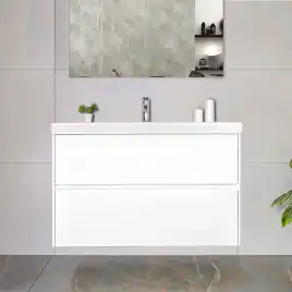 Тумба с раковиной AVS Вернисаж 100 белая глянцевая (раковина белая), подвесная 2 ящика, N814-01-1000WG-02-1010WG