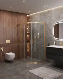 Душевой уголок CEZARES MOLVENO-RH-2-110/90-C-BORO-IV стекло Прозрачное, профиль Брашированное золото