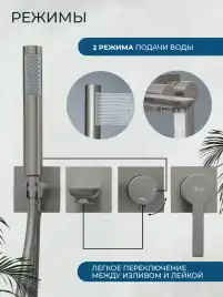 Смеситель для ванны AVS Elegant 811-410-GM с ручным душем, оружейная сталь
