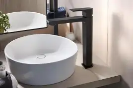 Смеситель для накладной раковины Aquatek Лира AQ1404MB, однорычажный, высокий, Черный матовый