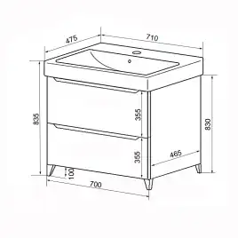 Тумба с раковиной Azario Lotos 70 CS00081986, напольная, Белая глянцевая