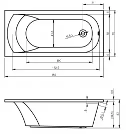 Акриловая ванна Riho MIAMI 150х70 прямоугольная B058001005