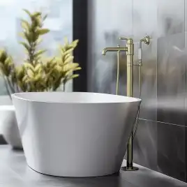 Напольный смеситель для ванны Aquatek Классик AQ1545PG, однорычажный, с внутренней частью, Полированное золото