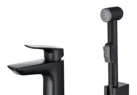 Смеситель с гигиеническим душем Aquatek Вега AQ1012MB, однорычажный, цвет Черный матовый