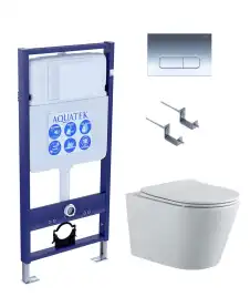 Унитаз с инсталляцией SET AQUATEK ВЕГА-1905-016 с сиденьем микролифт и клавишей смыва Хром