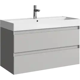 Тумба с раковиной подвесная Aqwella Geometria 100 GE01102ST, с двумя ящиками, цвет серый туман