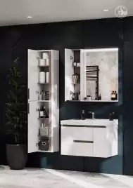 Зеркало-шкаф Aquaton Рене 80 1A222502NRC80 с подсветкой, левый белый / грецкий орех