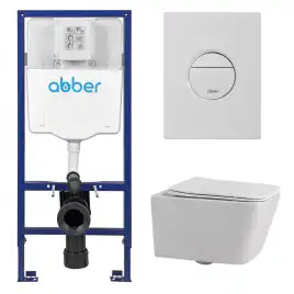 Комплект унитаза с инсталляцией ABBER Rechteck AC1201 белый и кнопкой AC0126MW белая матовая
