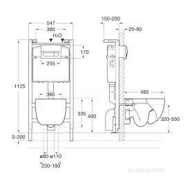 Комплект унитаза с инсталляцией Roca The Gap 893104100 подвесная чаша Rimless + инсталляция + сиденье + панель смыва