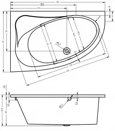 Акриловая ванна RIHO ARYL 140х90 R правосторонняя B019001005