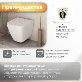 Подвесной унитаз Grossman GR-4479SQC безободковый, смыв торнадо, Белый глянцевый