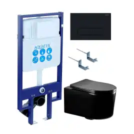 Унитаз с инсталляцией Aquatek Мия SET AQUATEK МИЯ-MB-017 4в1 с сиденьем Микролифт и черной клавишей смыва
