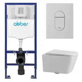 Комплект унитаза с инсталляцией ABBER Rechteck AC1201 белый и кнопкой AC0124MW белая матовая