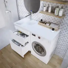 Тумба под раковину Grossman Вилар 120 напольная, под стиральную машину, белая глянцевая (126011)