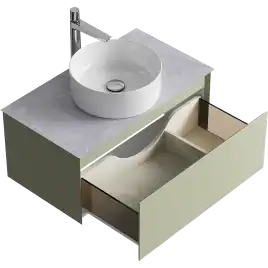 Тумба с раковиной подвесная Aqwella Geometria 80 GE01081SH+STG814X476GS, со столешницей серый камень, цвет зеленый шалфей