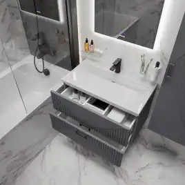 Тумба под раковину Grossman Луксор 80 подвесная, графит матовый (108049)