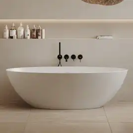 Ванна  Abber Stein 160х75 AS9625-1.6 из искусственного камня, Белая матовая