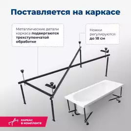 Акриловая ванна Aquanet Lotos 170х75 (311882), на каркасе, белая