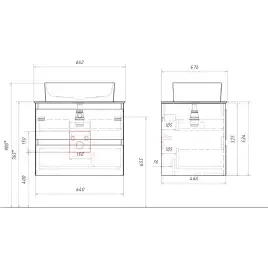 Тумба с раковиной подвесная Aqwella Geometria 65 GE01652WM+STG662X476GS, со столешницей серый камень, цвет белый