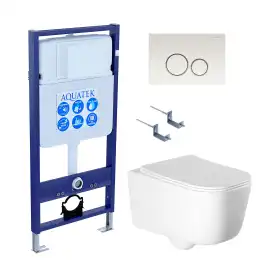 Унитаз с инсталляцией Aquatek Лугано SET AQUATEK ЛУГАНО-016 4в1 с сиденьем Микролифт и клавишей смыва Хром