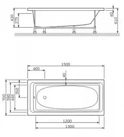 Акриловая ванна Alba Spa Gamma 150х70 прямоугольная ВПР0220200100