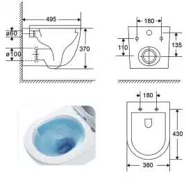Унитаз подвесной Azario TERSO AZ-092E-UQ3 подвесной, безободковый, со смывом 